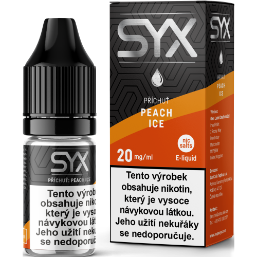 E-liquid SYX Peach Ice 10ml s nikotinovou solí 20 mg, příchuť broskev a led