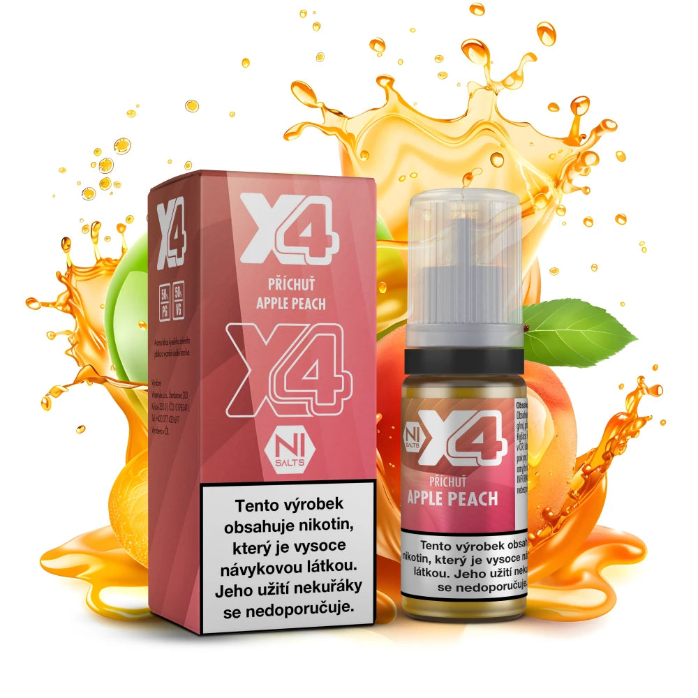 X4 Bar Juice Apple Peach – ovocný e-liquid s chutí šťavnatého jablka a sladké broskve, 10 ml, nikotinová sůl 20 mg/ml