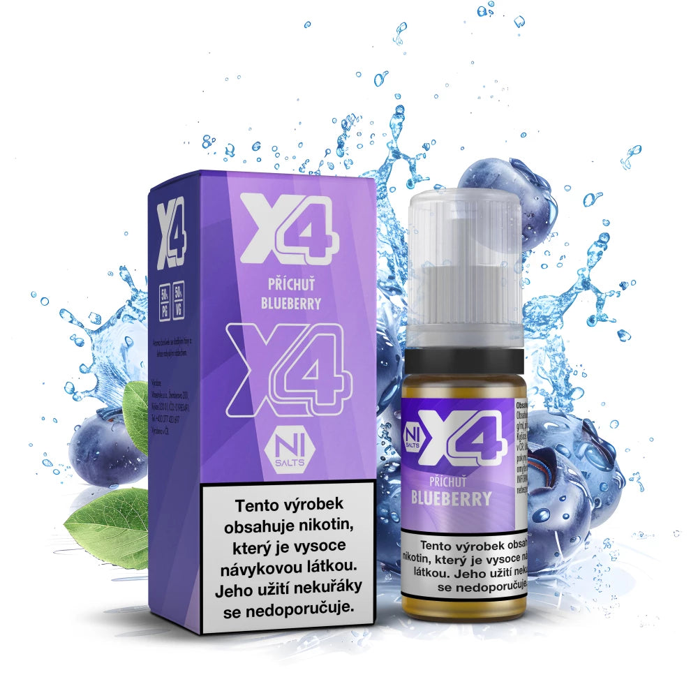E-liquid X4 Bar Juice Blueberry 10 ml s příchutí sladkých borůvek, nikotinová sůl 10 mg/ml