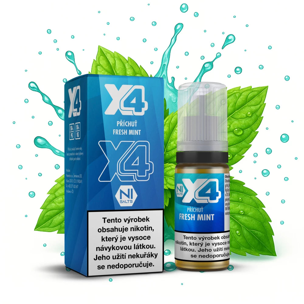 X4 Bar Juice Fresh Mint – svěží mátový e-liquid v 10ml lahvičce s nikotinovou solí 20 mg/ml
