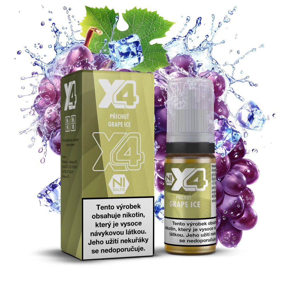 E-liquid X4 Bar Juice Grape Ice 10 ml s příchutí sladkého hroznového vína a ledovým efektem, nikotinová sůl 10 mg/ml