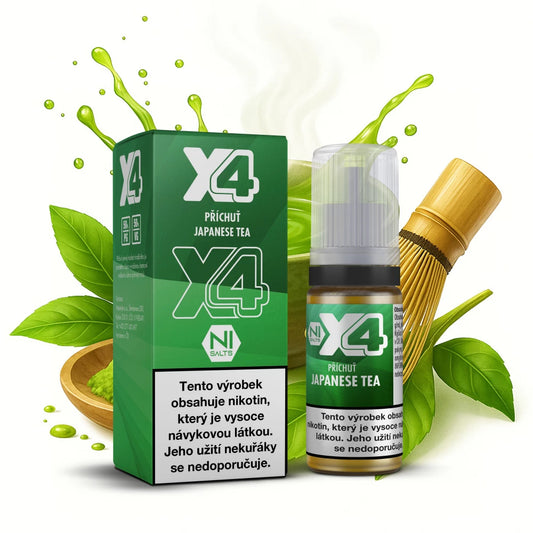 E-liquid X4 Bar Juice Japanese Tea 10 ml s příchutí japonského čaje a jemnými bylinnými tóny, nikotinová sůl 10 mg/ml