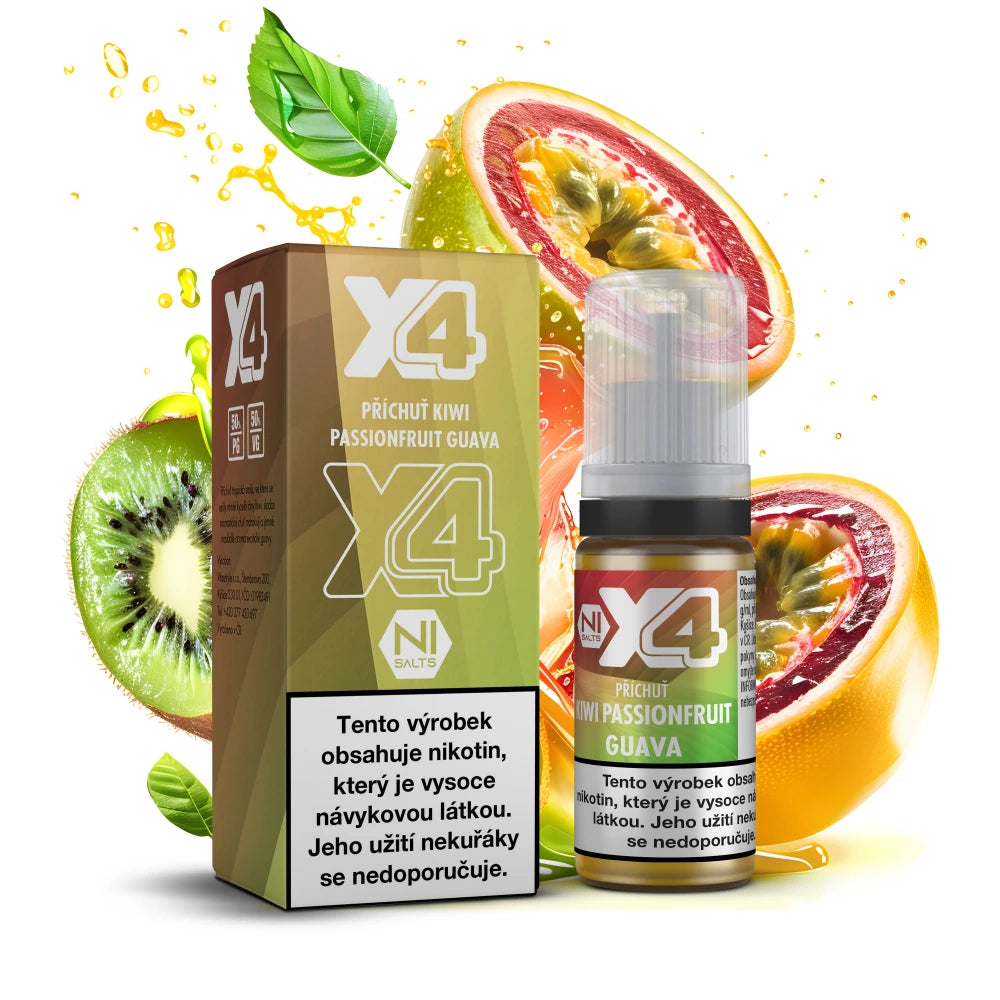 E-liquid X4 Bar Juice Kiwi Passionfruit Guava 10 ml s příchutí kiwi, marakuji a guavy, nikotinová sůl 10 mg/ml
