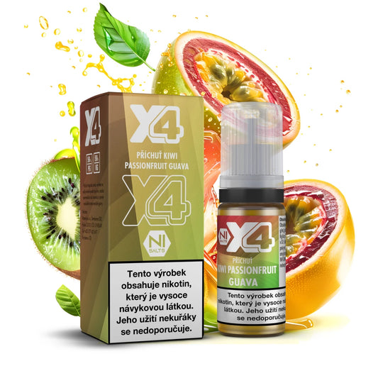 E-liquid X4 Bar Juice Kiwi Passionfruit Guava 10 ml s příchutí kiwi, marakuji a guavy, nikotinová sůl 10 mg/ml