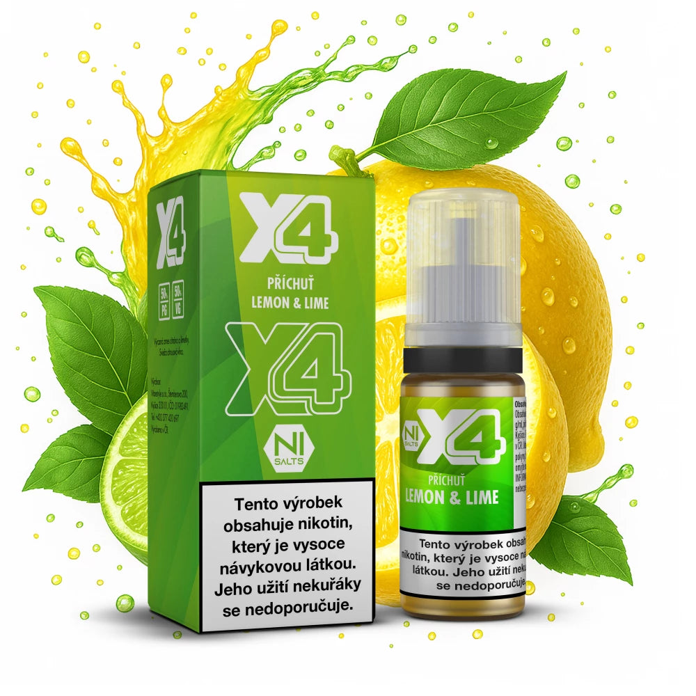 X4 Bar Juice Lemon Lime – citrusový e-liquid s chutí citronu a limetky, 10 ml, nikotinová sůl 20 mg/ml