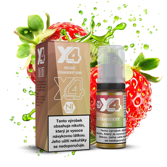 E-liquid X4 Bar Juice Strawberry Kiwi 10 ml s příchutí sladkých jahod a svěžího kiwi, nikotinová sůl 10 mg/ml