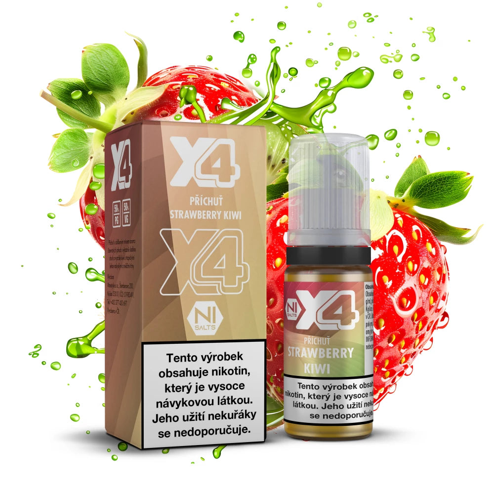 X4 Bar Juice Strawberry Kiwi – ovocný e-liquid s chutí jahod a kiwi, 10 ml, nikotinová sůl 20 mg/ml