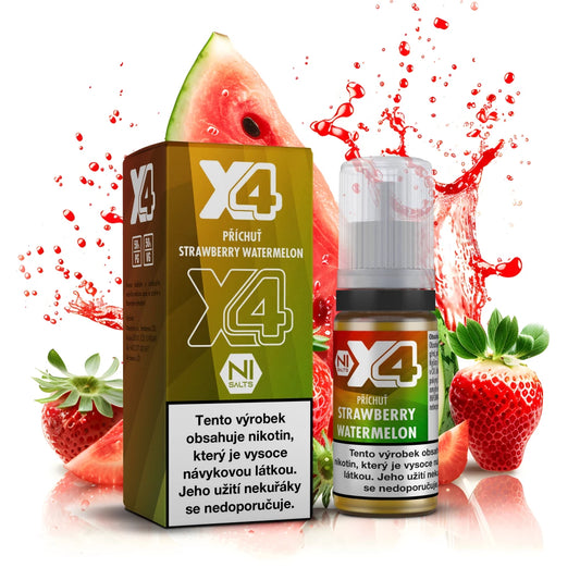 E-liquid X4 Bar Juice Strawberry Watermelon 10 ml s příchutí sladkých jahod a vodního melounu, nikotinová sůl 10 mg/ml
