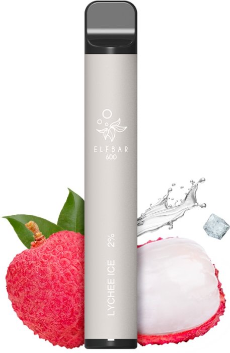 Elf Bar 600 Lychee Ice jednorázová e-cigareta 20 mg s příchutí liči a chladivého ice efektu disposable vape 600 potahů