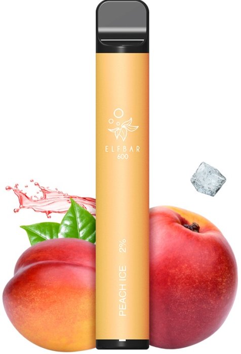 Elf Bar 600 Peach Ice jednorázová e-cigareta 20 mg s příchutí broskve a chladivého efektu disposable vape 600 potahů