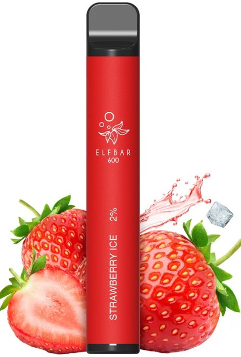 Elf Bar 600 Strawberry Ice jednorázová e-cigareta 20 mg s příchutí jahoda a chladivý efekt disposable vape 600 potahů