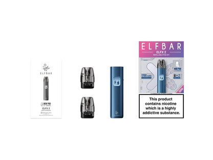 ELFBAR ELFX 2 POD plnitelná elektronická cigareta - obsah balení: zařízení, obal, manuál, 2x POD