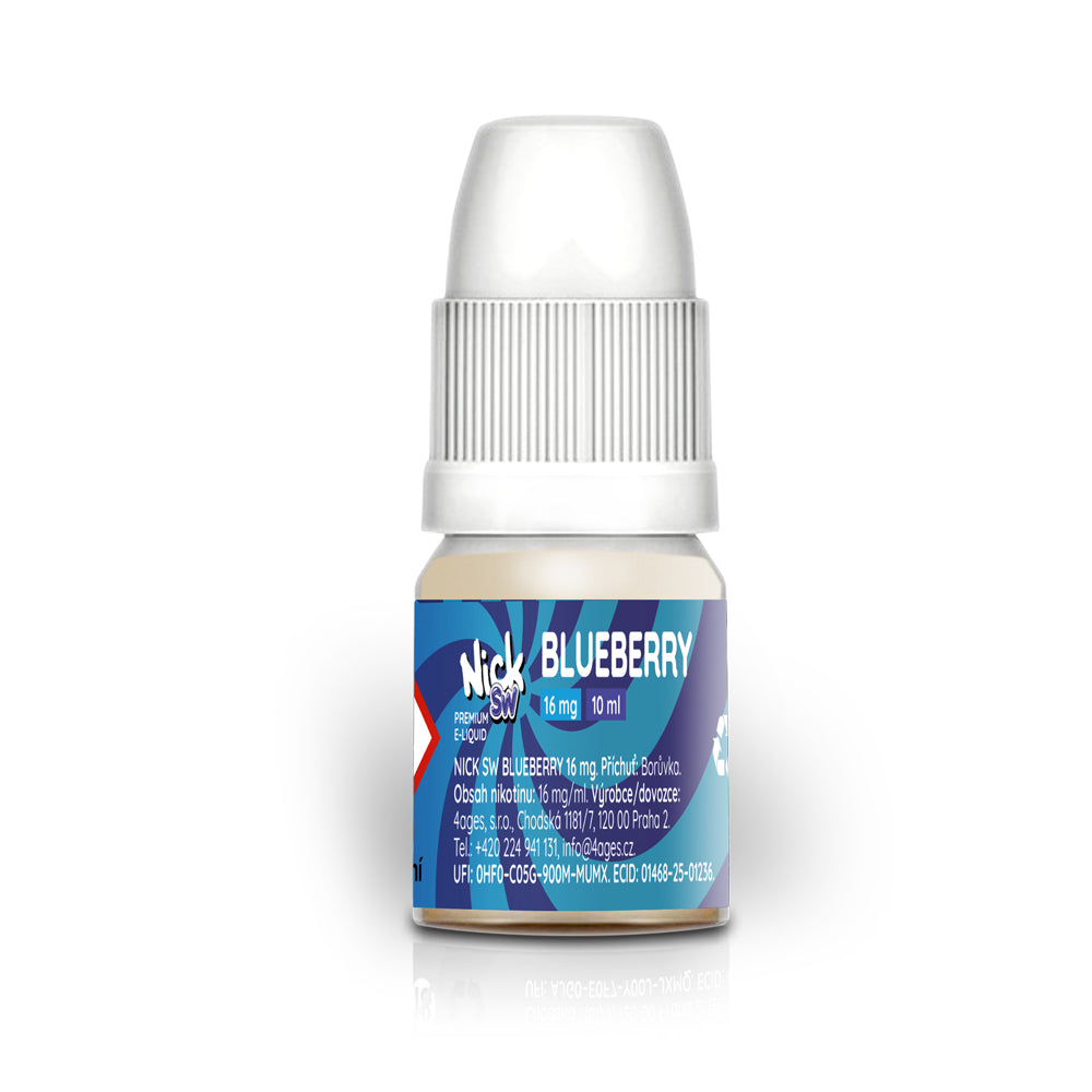 Borůvkový e-liquid Nick SW Blueberry s obsahem nikotinu 16 mg pro elektronické cigarety