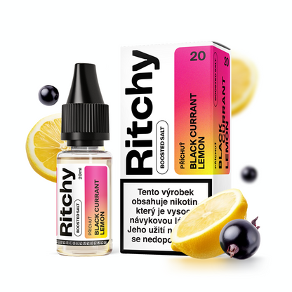 E-liquid Ritchy Salt Blackcurrant Lemon 20 mg – ovocná příchuť černého rybízu a citronu s nikotinovou solí