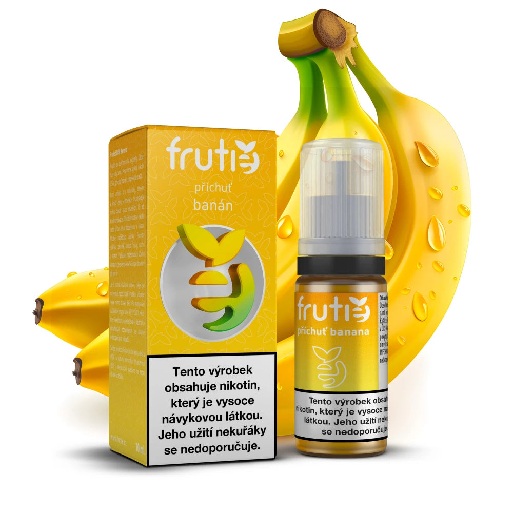 Frutie 50/50 Banana – hotový banánový e-liquid 10 ml pro kompatibilní POD a MTL elektronické cigarety, síla 18 mg/ml