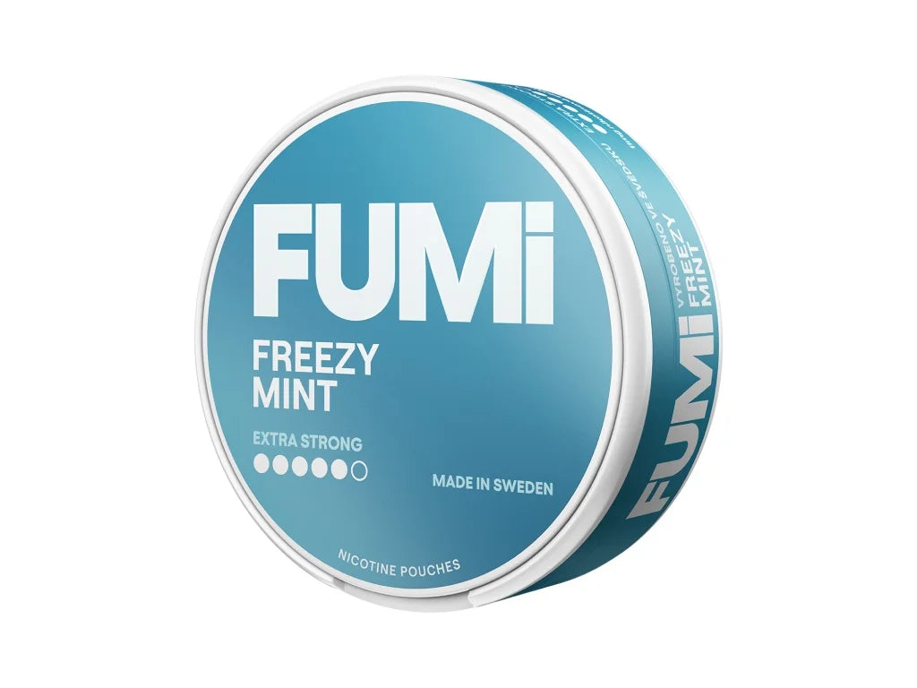 Detail balení FUMI Freezy Mint 11 mg, mírně vlhčené slim sáčky, výrazně chladivá máta s jemnou sladkostí