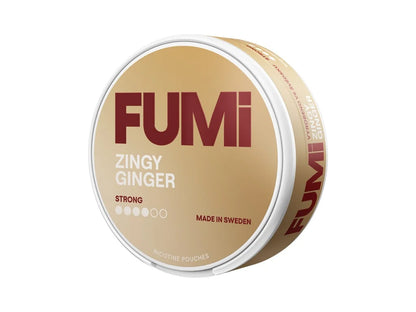 Detail balení FUMI Zingy Ginger 8 mg, mírně vlhčené slim sáčky, svěží zázvor s lehce štiplavým tónem