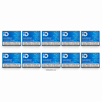 Karton iD Blue Tobacco – 10 krabiček, celkem 200 zahřívaných tabákových náplní se střední intenzitou a technologií Smooth Filter pro Pulze