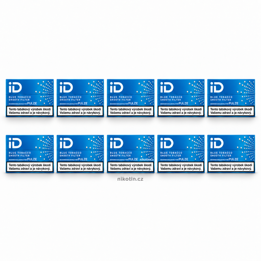 Karton iD Blue Tobacco – 10 krabiček, celkem 200 zahřívaných tabákových náplní se střední intenzitou a technologií Smooth Filter pro Pulze