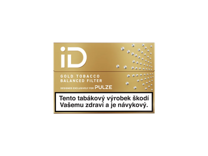 Tabákové náplně iD Gold Tobacco s harmonickým tabákovým profilem, technologií Balanced Filter a kompatibilitou se zařízeními Pulze