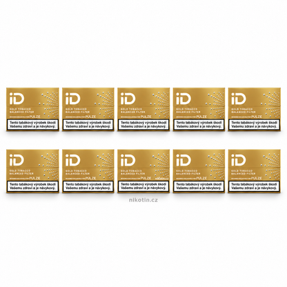 Karton iD Gold Tobacco – 10 krabiček, celkem 200 zahřívaných tabákových náplní s vyváženou chutí a technologií Balanced Filter pro Pulze