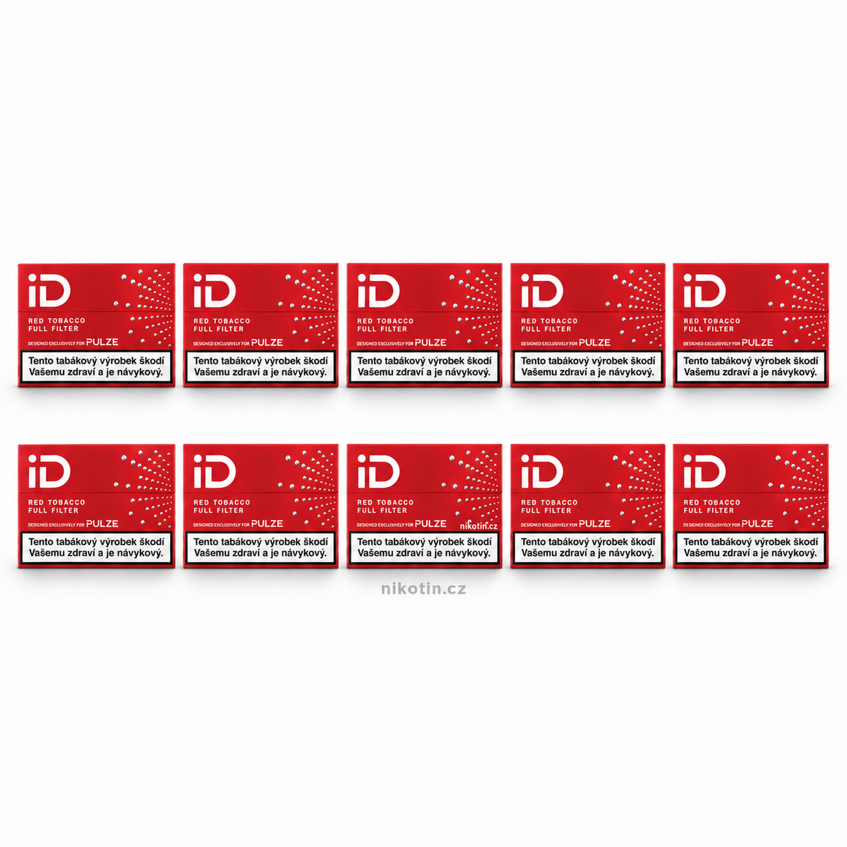 Karton iD Red Tobacco – 10 krabiček, celkem 200 zahřívaných tabákových náplní s robustní chutí a technologií Full Filter pro Pulze