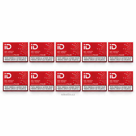 Karton iD Red Tobacco – 10 krabiček, celkem 200 zahřívaných tabákových náplní s robustní chutí a technologií Full Filter pro Pulze