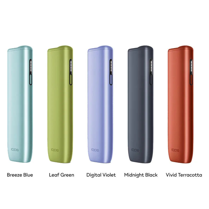 Barevné varianty nahřívače tabáku IQOS ILUMA i ONE – Breeze Blue, Leaf Green, Digital Violet, Midnight Black a Vivid Terracotta