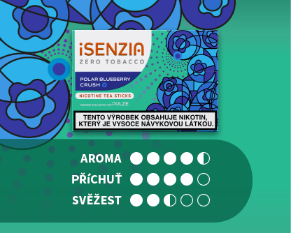 Chuťový profil iSENZIA Polar Blueberry Crush – výrazné borůvkové aroma, plná ovocná chuť a osvěžující mentol