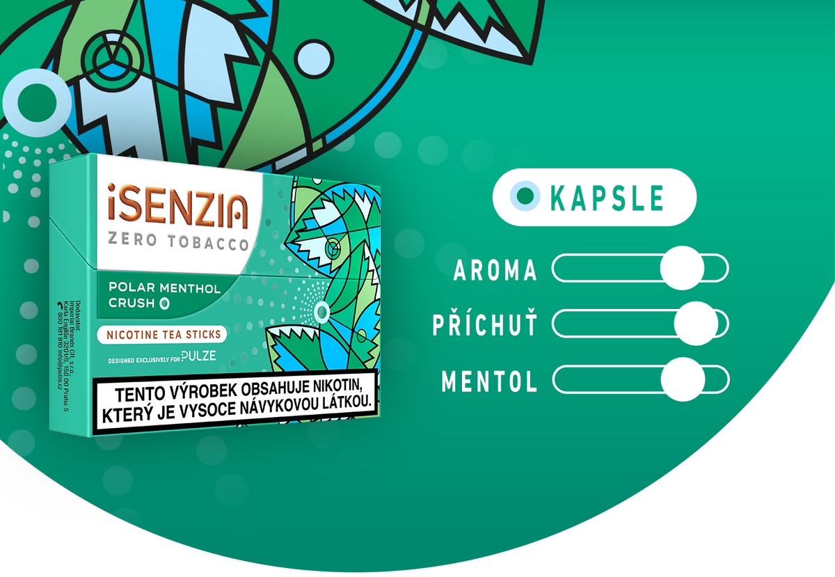 Chuťový profil iSENZIA Polar Menthol Crush – svěží mentol, výrazné aroma a kapsle pro intenzivnější chuť