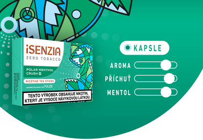 Chuťový profil iSENZIA Polar Menthol Crush – svěží mentol, výrazné aroma a kapsle pro intenzivnější chuť