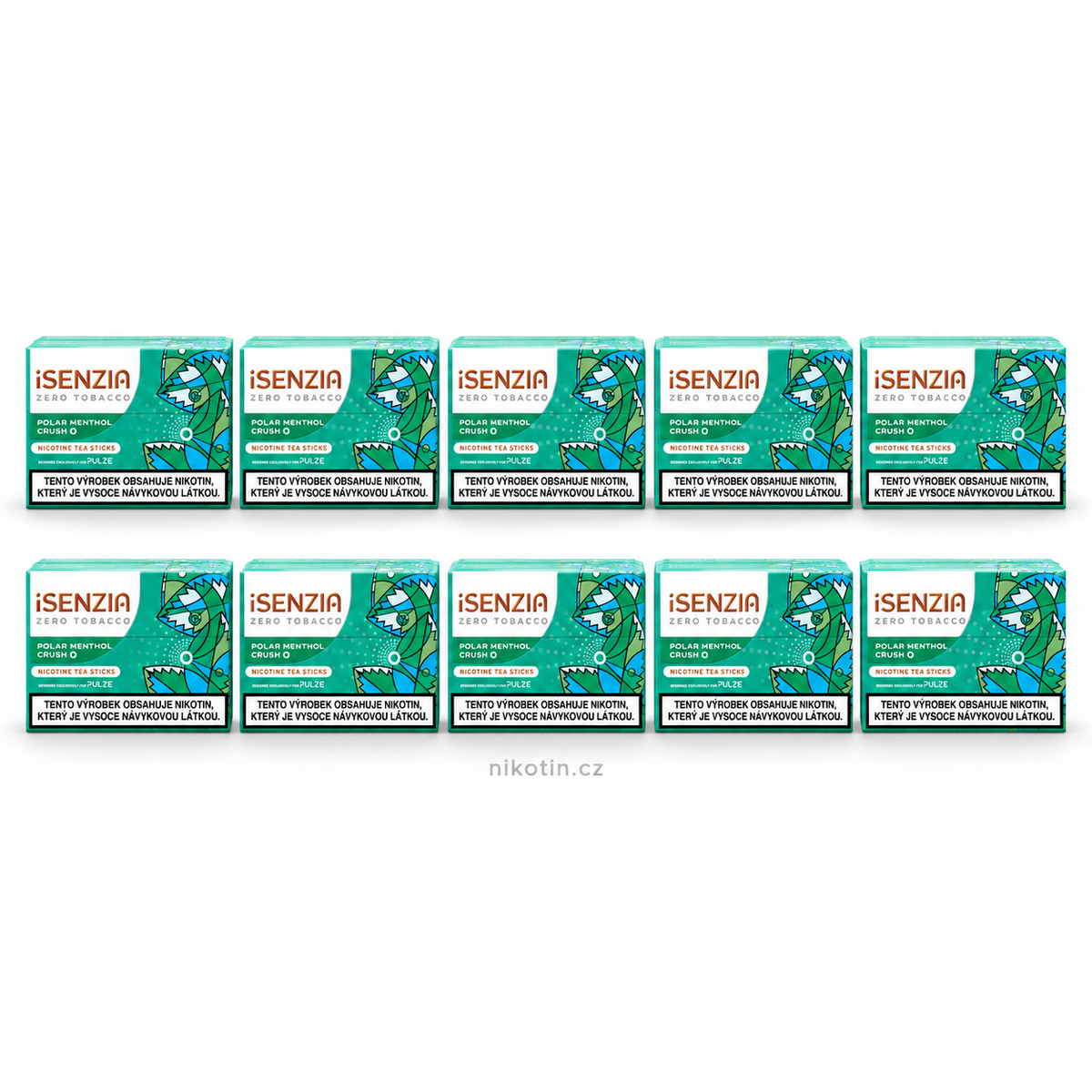 Karton iSENZIA Polar Menthol Crush – 10 krabiček, celkem 200 nikotinových čajových náplní s osvěžující mentolovou příchutí pro Pulze