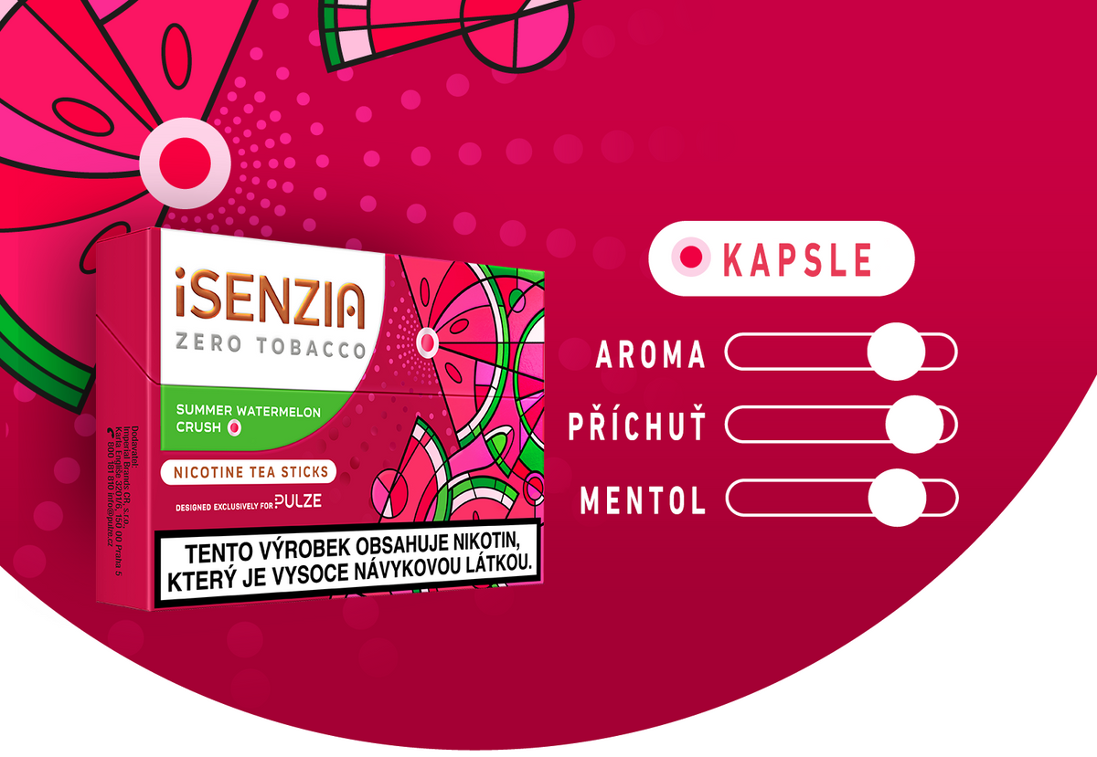 Chuťový profil iSENZIA Summer Watermelon Crush – sladký vodní meloun, výrazné aroma a jemný mentol