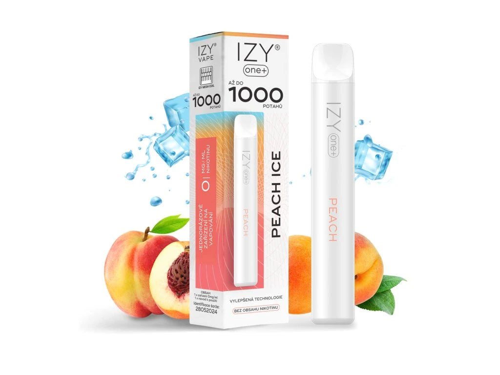IZY ONE+ 1000 Peach Ice 0mg jednorázová e-cigareta s broskví a ledovým efektem bez nikotinu