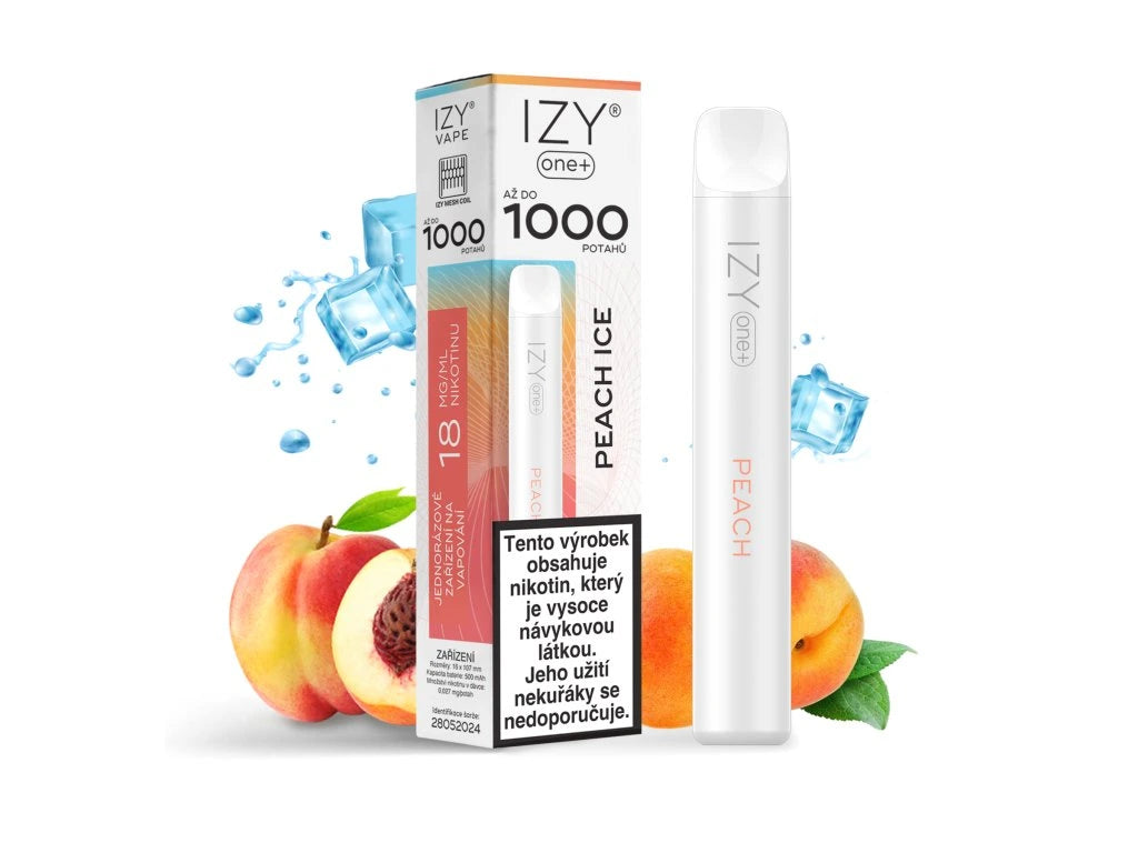 IZY ONE+ 1000 Peach Ice 18mg jednorázová e-cigareta s broskví a chladivým ledem
