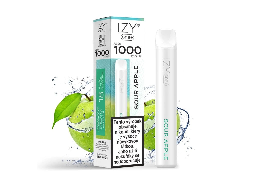 IZY ONE+ 1000 Sour Apple 18mg jednorázová e-cigareta s kyselým jablkem a svěží ovocnou chutí