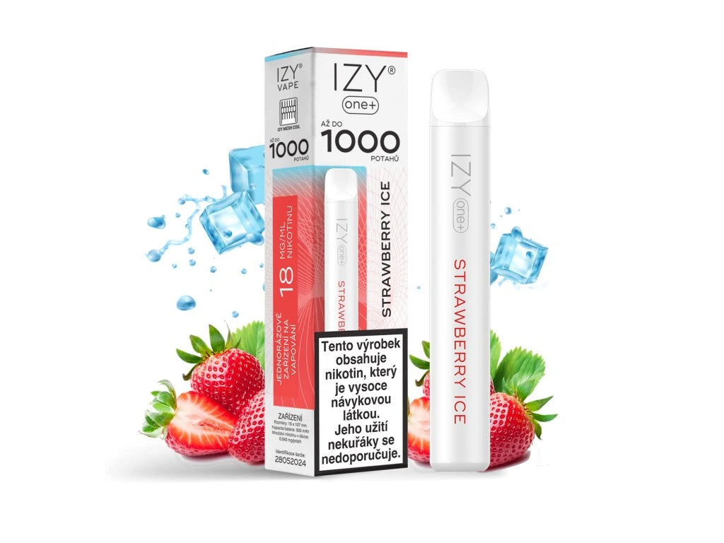 IZY ONE+ 1000 Strawberry Ice 18mg jednorázová e-cigareta s jahodou a chladivým ledem