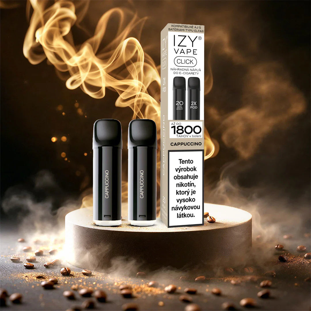 IZY VAPE CLICK Cappuccino 18 mg – balení dvou předplněných 2ml PODů s kávovou příchutí až na 1800 potahů