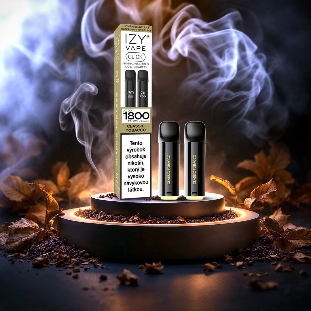 IZY VAPE CLICK Classic Tobacco 18 mg – balení dvou 2ml MESH PODů s tabákovou chutí až na 1800 potahů