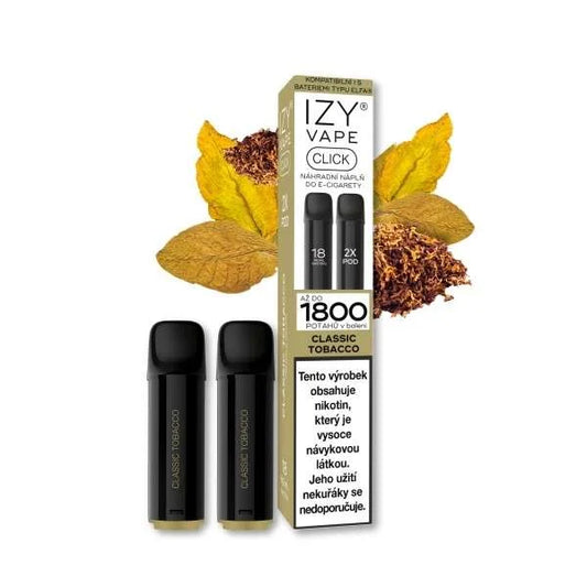 IZY VAPE CLICK Classic Tobacco POD 18 mg 2×2 ml s tradiční tabákovou příchutí a jemně kořeněnými tóny