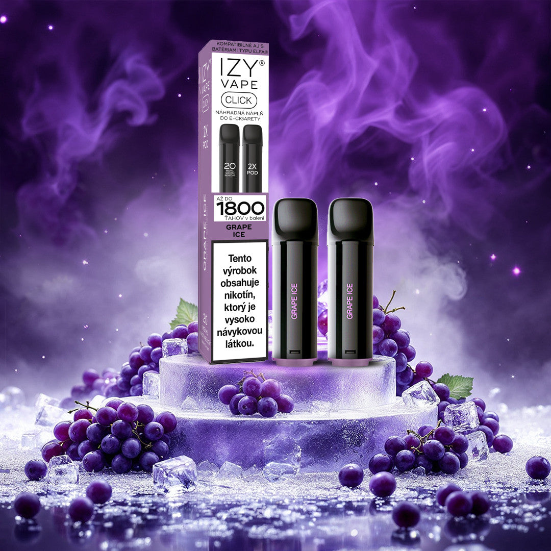 IZY VAPE CLICK Grape Ice 18 mg – balení dvou předplněných 2ml PODů s hroznovou chutí až na 1800 potahů