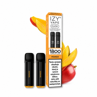 IZY VAPE CLICK Mango POD 18 mg 2×2 ml se sladkou mangovou příchutí a dvěma předplněnými cartridgemi