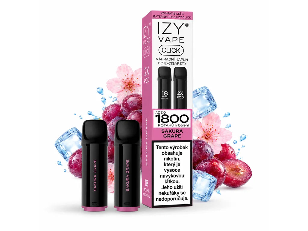 IZY VAPE CLICK Sakura Grape POD 18 mg 2×2 ml se sladkou hroznovou chutí a jemným tónem sakury