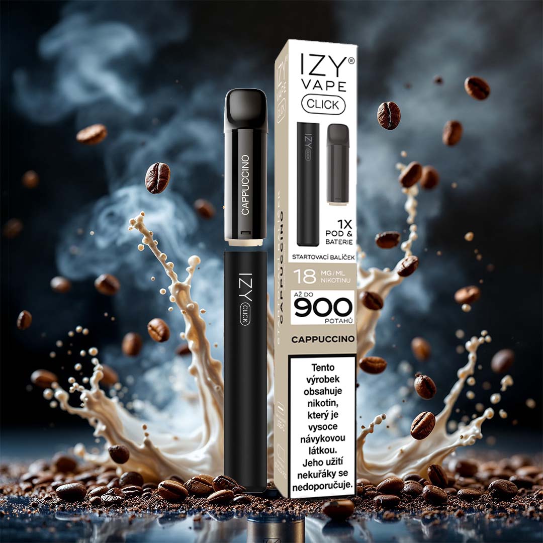 IZY VAPE CLICK Cappuccino 18 mg – balení Starter Kitu s dobíjecí baterií a PODem až na 900 potahů
