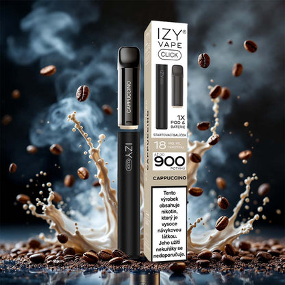 IZY VAPE CLICK Cappuccino 18 mg – balení Starter Kitu s dobíjecí baterií a PODem až na 900 potahů