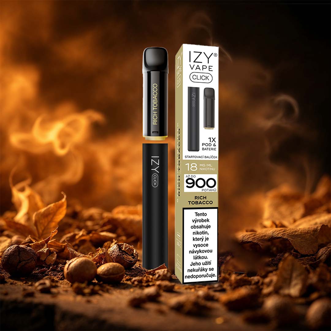 IZY VAPE CLICK Rich Tobacco 18 mg – Starter Kit s dobíjecí baterií 500 mAh a MESH PODem až na 900 potahů