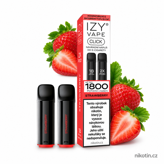 IZY VAPE CLICK Strawberry POD 18 mg 2×2 ml se sladkou jahodovou příchutí a dvěma předplněnými cartridgemi
