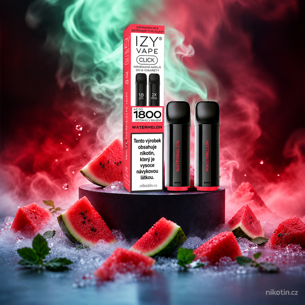 IZY VAPE CLICK Watermelon 18 mg – dva předplněné 2ml PODy s melounovou příchutí až na 1800 potahů
