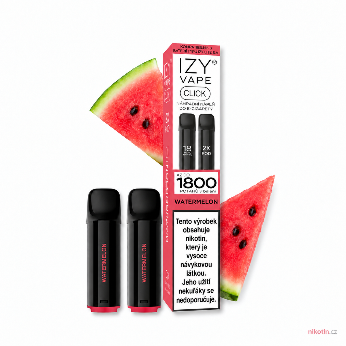 IZY VAPE CLICK Watermelon POD 18 mg 2×2 ml se sladkou příchutí zralého vodního melounu