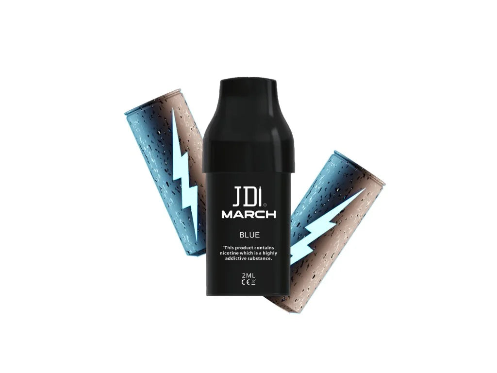 JDI March POD Blue Energy 20 mg – předplněný náhradní POD s chutí energetického nápoje a jemnými citrusovými tóny